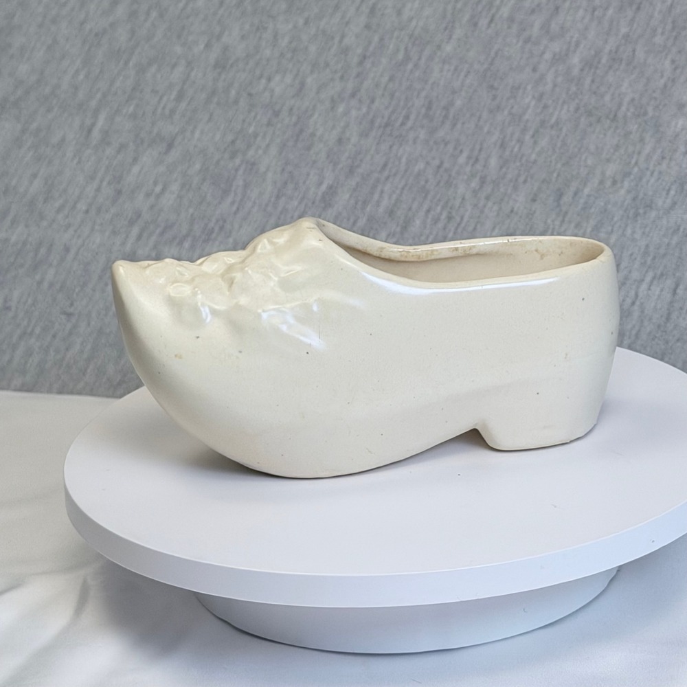 Vintage Ceramic Dutch Shoe Planter Off White Floral Clog Decorative Pot M142